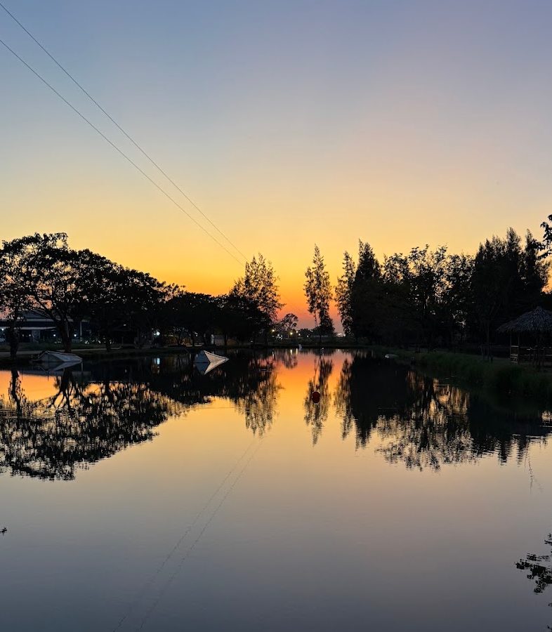 Sunset over the lake from the deck